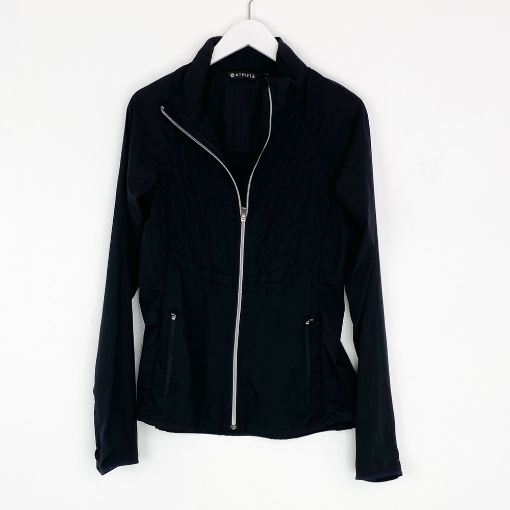 Athleta Women Size XS Black Quilted Packable Run Thumb Holes Windbreaker Jacket